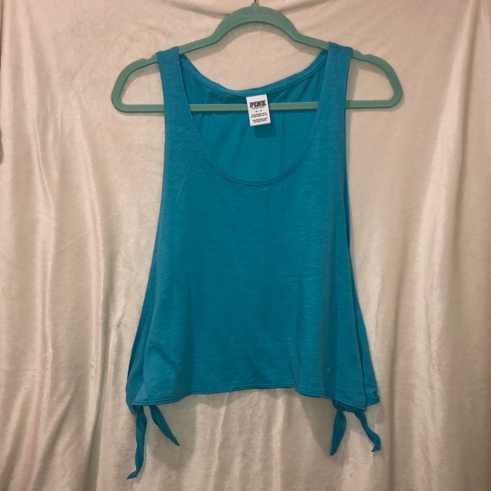 Bright blue open side tank top with knot ties